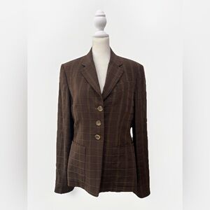 Vintage Richard Tyler 100% Silk Brown Windowpane Blazer Jacket Women’s 6.